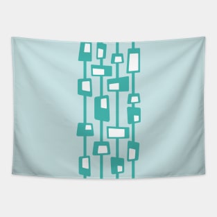 Mid Century Funky Blocks in Aqua, Teal and White Tapestry