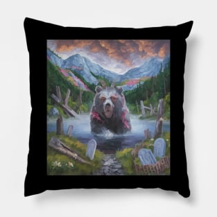 watercolor zombie bear in lake with horns Pillow