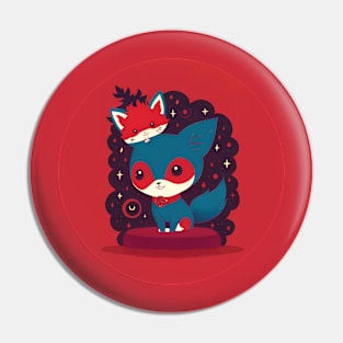 Cute fox with mask and stars Pin