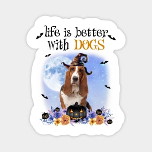 Basset Hound Witch Hat Life Is Better With Dogs Halloween Magnet