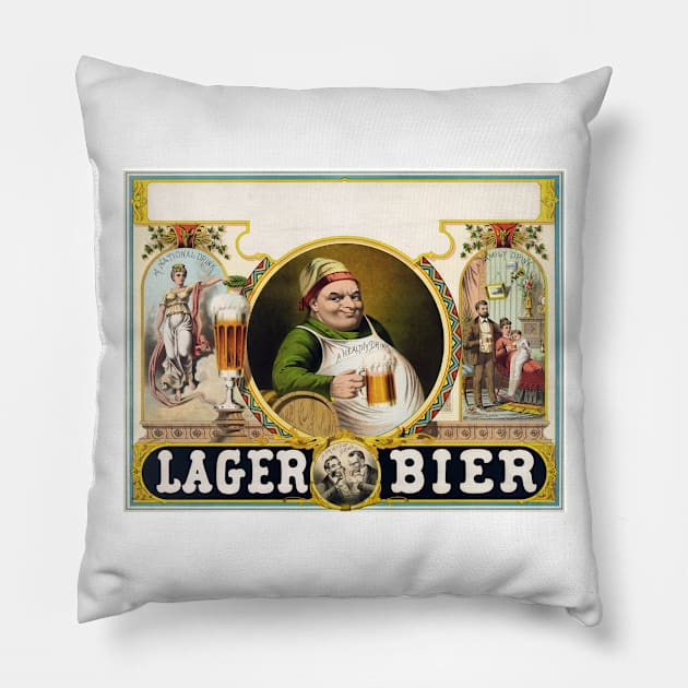 Vintage Lager Beer Advertisement Pillow by Bravuramedia