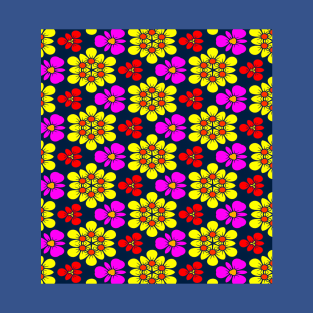 Yellow and Pink Flower Pattern T-Shirt