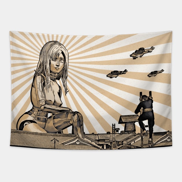 Rising Robo-Goddess Tapestry by ChrisOConnell