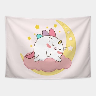 Cute unicorn sleep on moon Tapestry