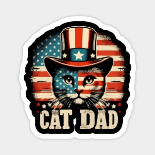 Cat American Flag USA Cat Dad Patriotic 4th Of July Gift Magnet