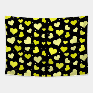 Yellow Tones Hearts on Black Background Seamless Pattern Tapestry