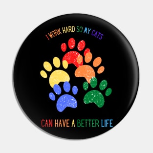 Rainbow cats paws tshirt Pin