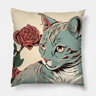 Cat and Book Retro 22 Pillow