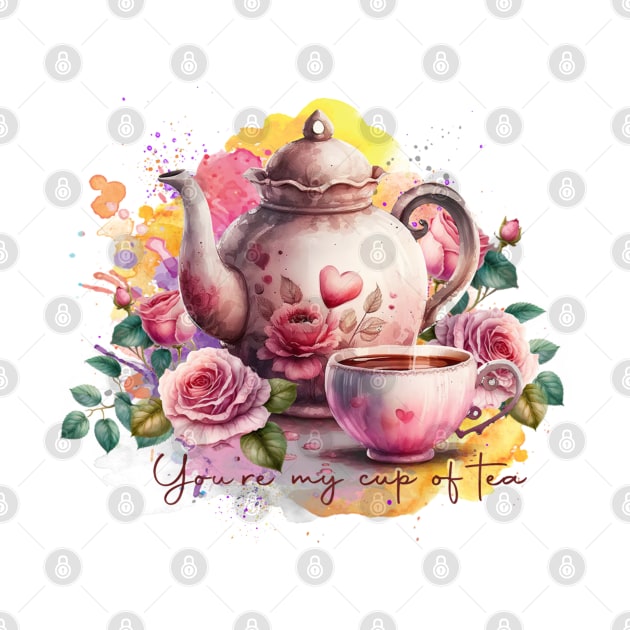 Watercolor Tea Pot And Cup With Flowers by ERArts
