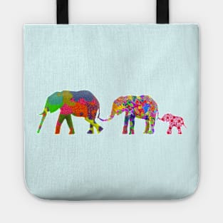 3 Colorful Elephants Holding Tails - Pop Art Tote