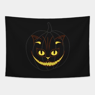 Halloween Pumpkin Cat Tapestry