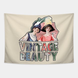 "Vintage Beauty" Edwardian Women in Dresses and Hats Retro Typographic Font Art Tapestry