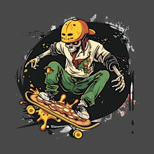 skeletal riding Skateboard pizza T-Shirt