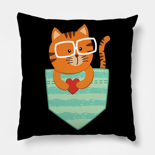 Cute cats pocket tees Pillow by white.ink