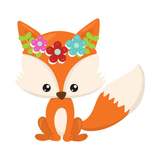 Spring Animals, Cute Fox, Little Fox, Flowers by Jelena Dunčević