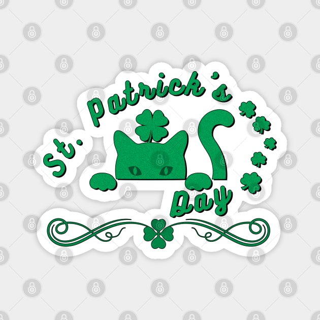 st patrick day cat green clover Magnet by lord cobra