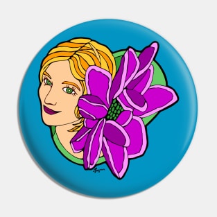 Blonde Woman with Large Pink Flower Pin