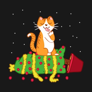 red cat knocked the christmas tree T-Shirt