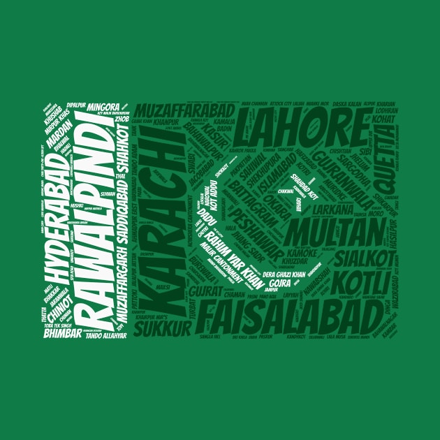 Pakistan Flag with City Names Word Art by Family Heritage Gifts