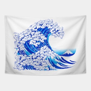 Kanagawa Cat Wave White Tapestry