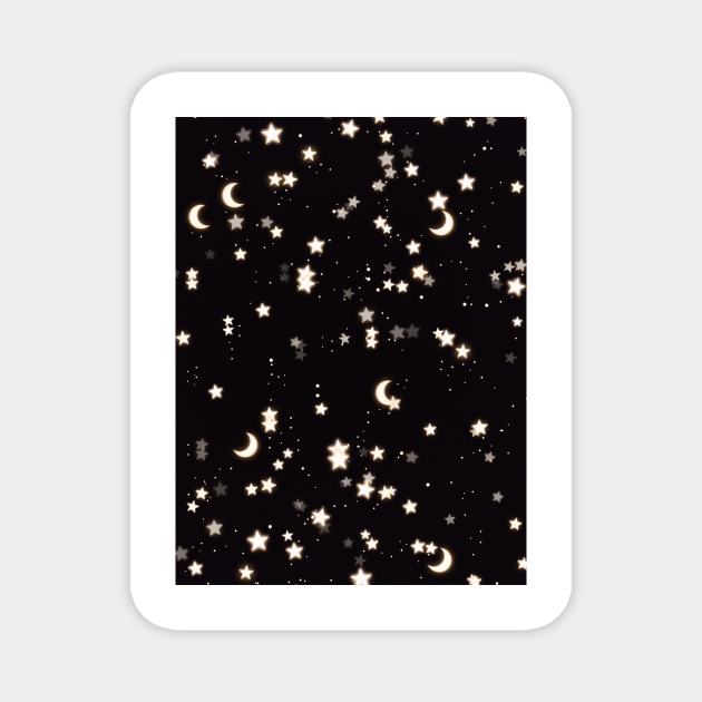 Sparkly moon and stars in black dark night Magnet by Montanescu