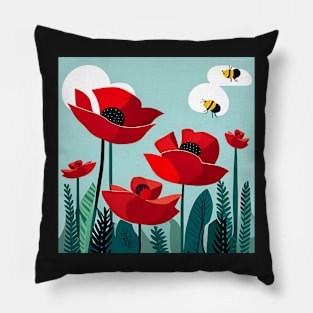 Bees And Poppies Pillow