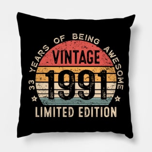 33rd Birthday 33 Years Old Man Woman Vintage 1991 Pillow