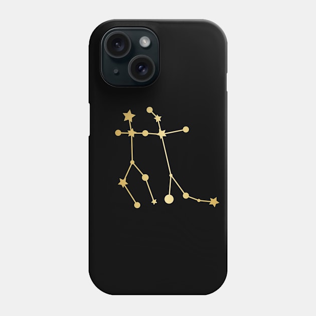 Gemini Zodiac Constellation in Gold - Black Phone Case by Kelly Gigi