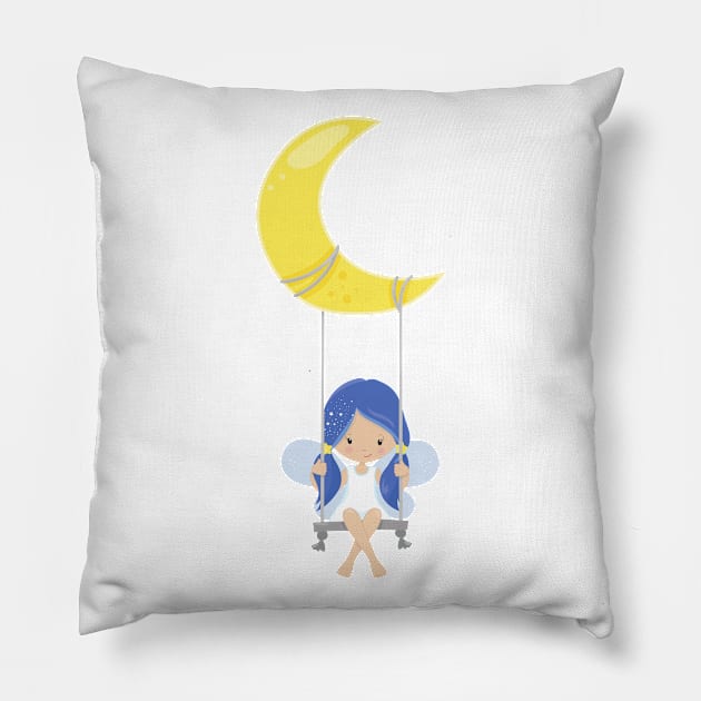 Stardust Fairy, Cute Fairy, Fairy On A Swing, Moon Pillow by Jelena Dunčević