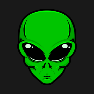 Green alien head with big black eyes T-Shirt