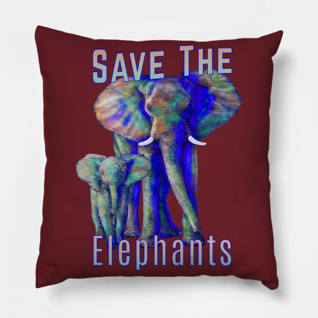 Save The Elephants Elephant Animal Art Pillow by macdonaldcreativestudios
