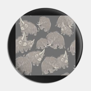 Woolly Mammoth and Woolly Rhino on Gray Grey background Pin