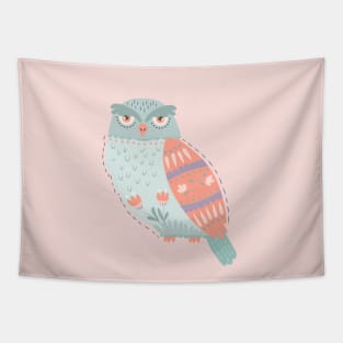 Folk Art Owl on Pink Tapestry