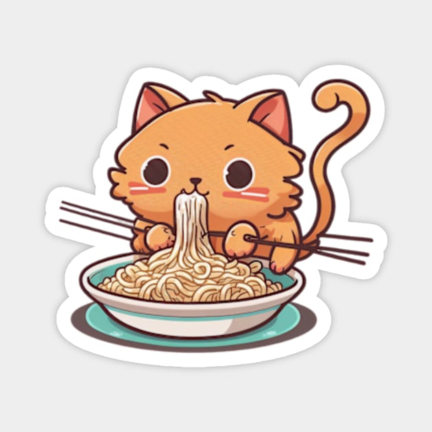 Kawaii Sweet Cat Eating Spaghetti Magnet by UnrealArtDude