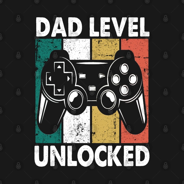 gamer Dad Level Unlocked Retro joystick video gaming  T-Shirt by Moe99