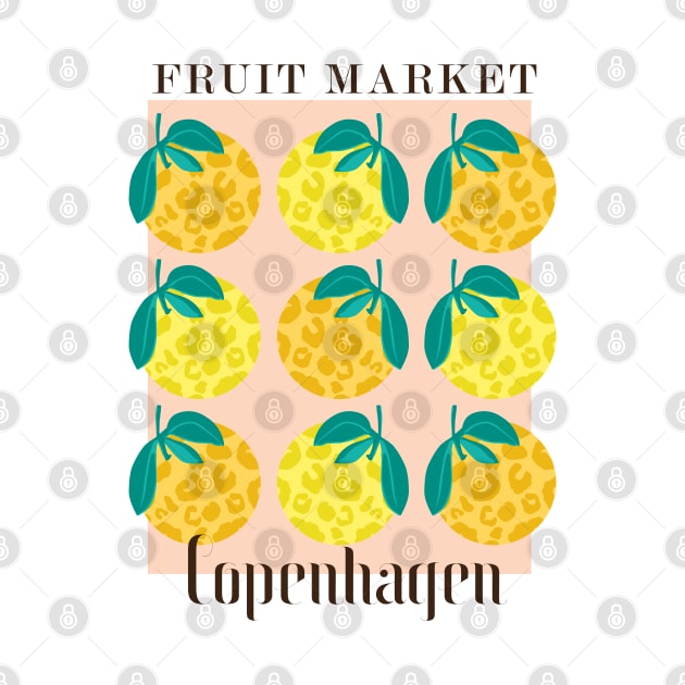 Fruit market Copenhagen Wild Yellow Animal pattern Citrus fruits by MinkkiDraws