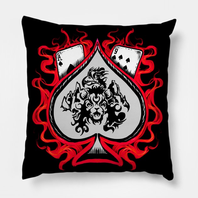 Ace of Spades red Pillow by Shawnsonart