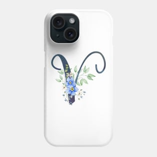 Floral Monogram V Wild Blue Flowers Phone Case