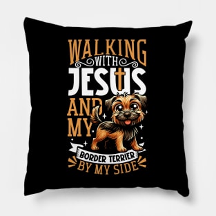 Jesus and dog - Border Terrier Pillow