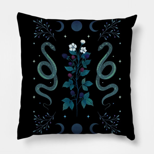 Serpent and Wild Berries Pillow by Episodic Drawing