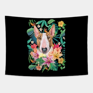 Tropical White and Tan Bull Terrier Tapestry