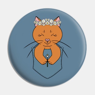 Cute Cat in a Pocket with Chamomile Pin