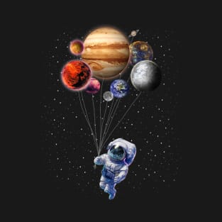 CAT as an astronaut in space holding planet balloon T-Shirt