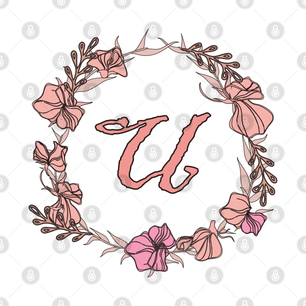 Letter U Rose Pink Initial Monogram - Letter u by Tilila