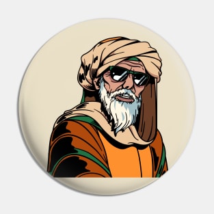 White Bearded Arabian Man Wearing Sunglasses Pin