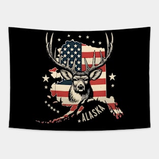 Deer Hunting American Flag Hunter Alaska Vintage Tapestry