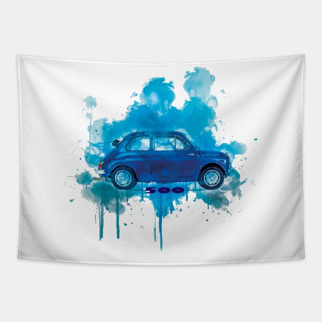 Fiat 500 open Aqua Splash Blue Tapestry by AaaahEeeekStudio