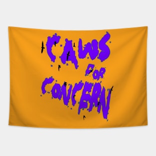 Halloween Ravens Caws For Concern Fun Pun Purple Quote Tapestry