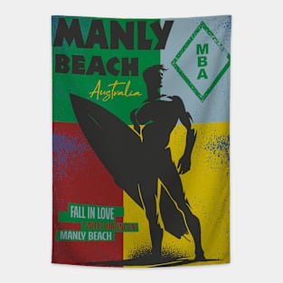 Manly Beach  sydney  Australia Surfer Silhouette Distressed Tapestry