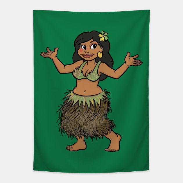 Hula Polynesian dance Cartoon Tapestry by Alexander Luminova